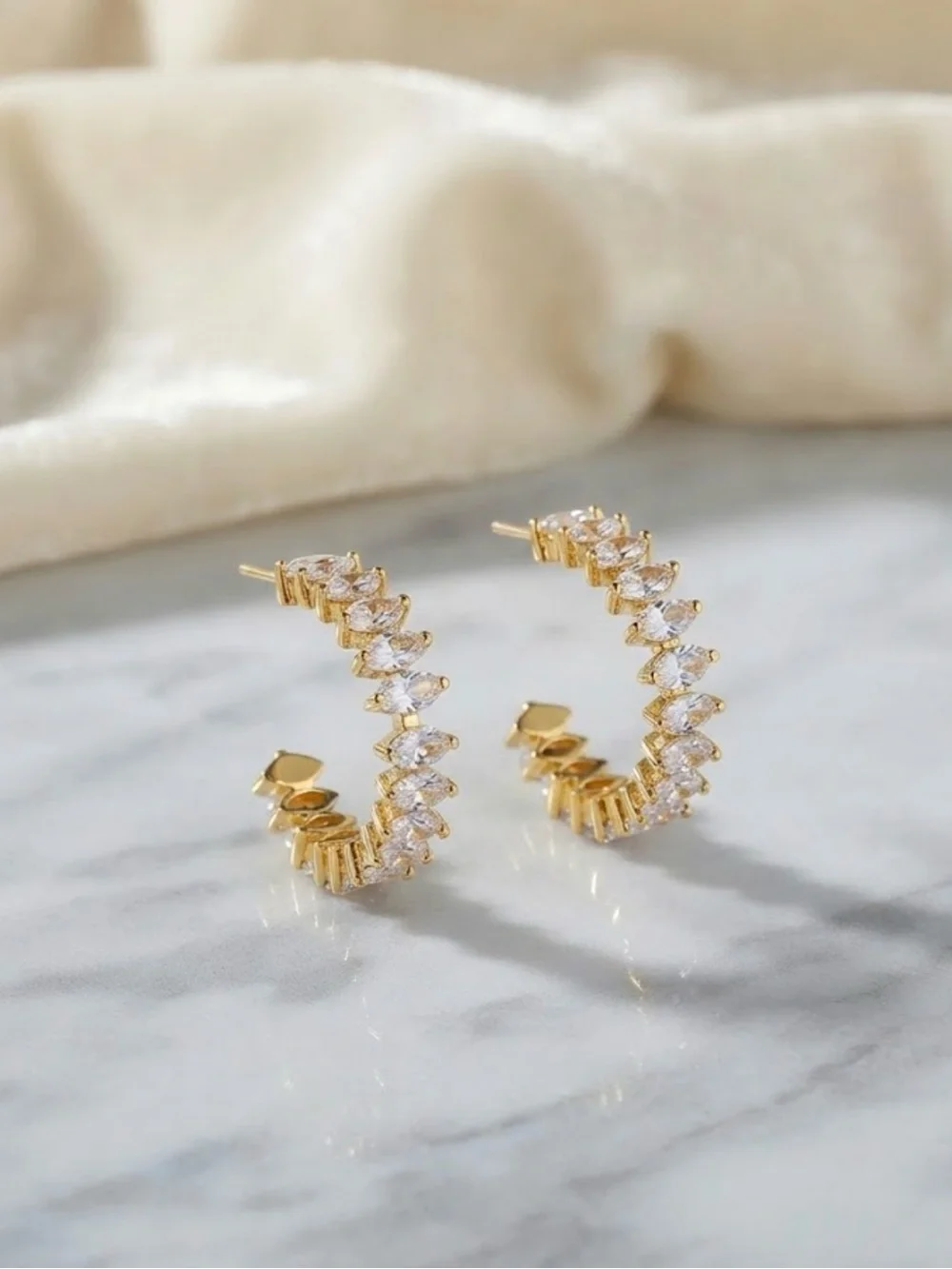 Crystal Marquise Gold Hoop Earrings